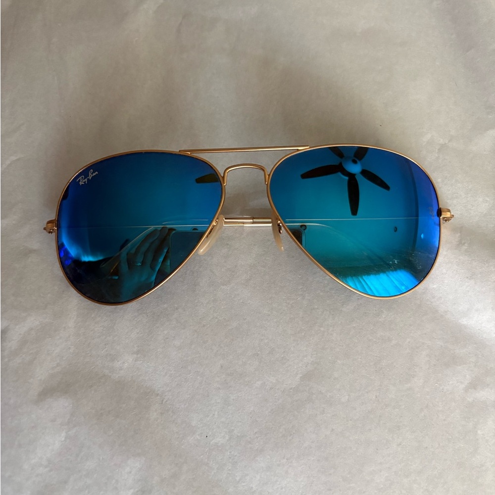 Ray-Ban Gold Frame Sunglasses with Blue Lenses